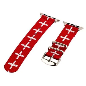 Cross Red/White - 2 Piece Classic SS Nylon Watch Band for 38mm Apple Watch - Picture 1 of 1