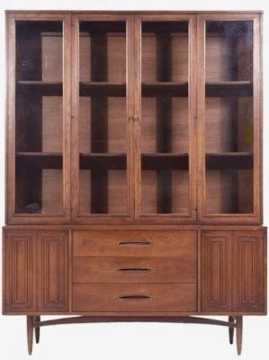 Gabinete Broyhill moderno vintage de mediados de siglo Browhill frente roto Credenza Hutch Foto 1 de 4