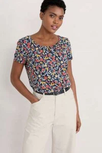 Seasalt Women's Top - navy Appletree Short Sleeve Top - Regular - Surreal Medley