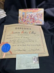 Posten Vintage American Barber College Diploma & Barber Examiner Papier - Bild 1 von 7