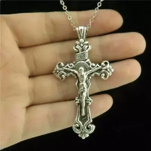 925 Sterling Silver 3d Christian Jesus Christ Cross Catholic Crucifix Necklace - Picture 1 of 12