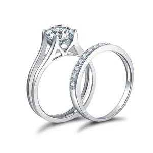 Juego de anillos de compromiso solitarios de plata esterlina 925 Cz con banda de boda talla 3-12 Ss62 - Imagen 1 de 2