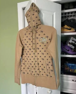 Vintage Y2K SouthPole Zip Up Jacket Hoodie AOP Graphic Gold Beige 2000s Womens - Picture 1 of 8
