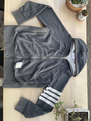 Felpa con cappuccio THOM BROWNE 4 barre con cerniera in cotone taglia