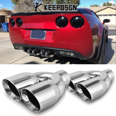 Doble punta de escape cuádruple de 2,5" a 3,5" acero inoxidable pulido para Chevrolet Corvette C6 Foto 1 de 4