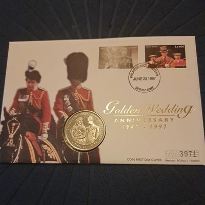 1997 Golden Wedding Coin  FDC - $1 Coin & Sierra Leone Pmk - Image 1 of 3