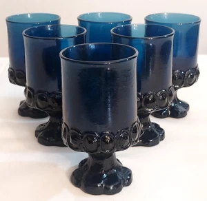 Set 6 alte Franziskaner MADEIRA dunkelblau Glas Fuß 4 3/4" WEINKELCHE Saft - Bild 1 von 5