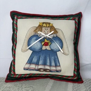 Primitive kleine handgefertigte quadratische Engel Weihnachtsbäume dekorative Kissen 7 "x 7" - Bild 1 von 9