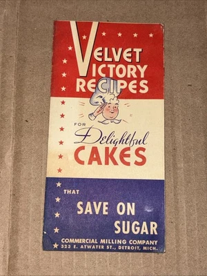Folleto publicitario vintage de recetas de pasteles de terciopelo para ahorrar azúcar de la Segunda Guerra Mundial Foto 1 de 4