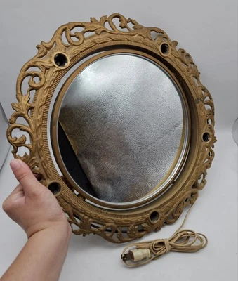 RARE! Vintage Gold *Plastic Hollywood Regency MIRROR Antique Vanity ~SWIVEL - Image 1 of 4