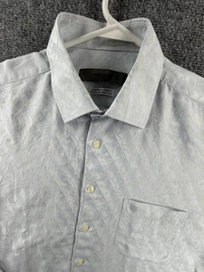 Givenchy Blue Floral Button Up Shirt Logo Pocket Size 105 Superfine Jacquard - Picture 1 of 17