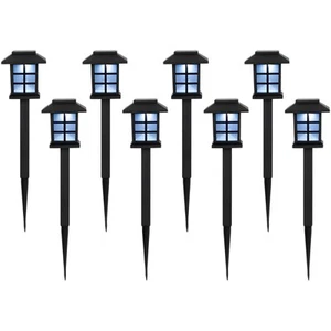 Northlight Set of 8 Black Lantern Style Solar Powered LED Pathway Markers 14.25" - Picture 1 of 6