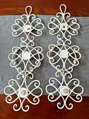Vintage Pair Wall  Metal Sconces  Candle Holders Cottage Farmhouse Cream 20” - Image 1 of 4