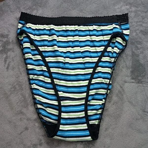 Calzoncillo vintage Victoria's Secret años 90 algodón corte alto rayas pierna alta grande  - Imagen 1 de 6