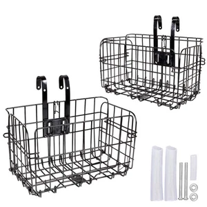 2 Pack Rear Bike Basket Folding Front Bike Basket Rust Proof Wire Mesh Bicycl... - Picture 1 of 7