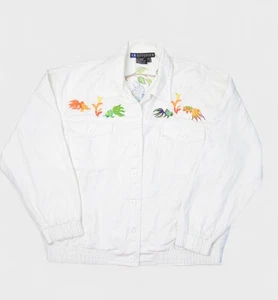 IB Diffusion Jacket Womens 12 XL White Koi Fish Embroidered Bamboo Button - Picture 1 of 8