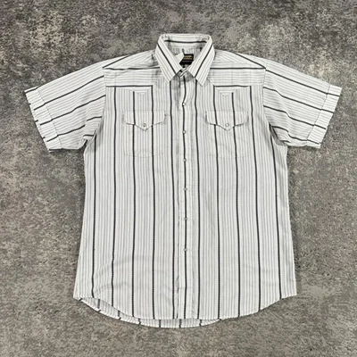 VTG Panhandle Slim Shirt Mens Large White Stripe Western Pearl Snap Short Sleeve - Image 1 of 4
