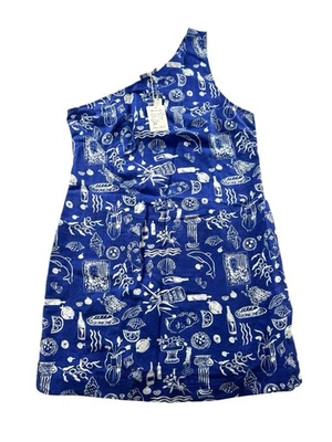 Madewell x Lisa Says Gah! One-Shoulder Mini Dress Size 10 Navy Linen NWT - Image 1 of 4