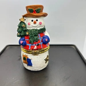 Vintage Harz Schneemann mit Weihnachtsbaum und Hut Schmuckschatulle - Bild 1 von 7