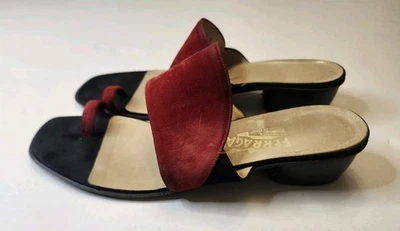 Salvatore FERRAGAMO Sandalias Sin Cordones Rojo Gamuza Puntera Lazo Deslizable Talla 10 B Italia  Foto 1 de 4