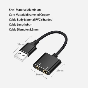 USB to 3.5mm Sound Card for PC PS4 Laptop - Plug & Play, Dual Port, Win/Mac - Afbeelding 1 van 10