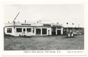 Parker's Esso Fort Nelson BC Gas Station Restaurant Imperial Oil Alaska Hwy RPPC - Picture 1 of 2