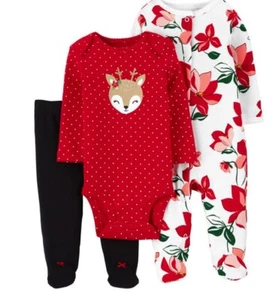 NWt NB 6m 3m 9m carters reindeer christmas outfit footie sleeper top pant gift - Picture 1 of 12