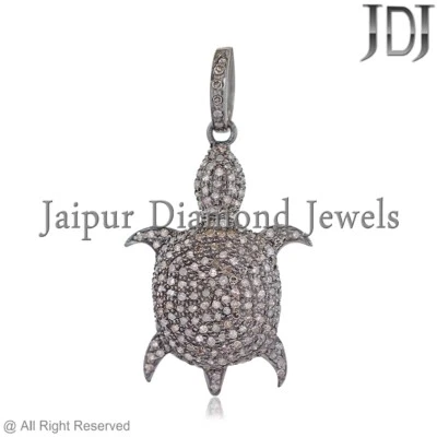 Conjunto Micro Pavé Diamante Genuino Tortuga de la Suerte Colgante Plata 925 Joyería Hecha a Mano Foto 1 de 4