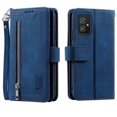 Estuche tipo billetera para Asus Zenfone 8 ZS590KS, estuche magnético con cremallera de cuero para tarjetas Foto 1 de 4