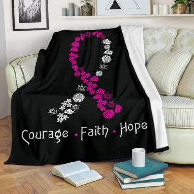 Breast Cancer Blanket Throw Fleece Cozy Couch Sofa Plush Bedding Gift - Image 1 of 4