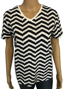 Kim Rogers T-Shirt Top Size S NWOT Navy Blue Chevron Print Cotton Jersey - Picture 1 of 4