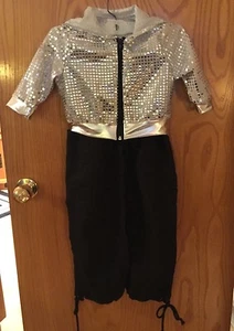 DISFRAZ HIP HOP URBAN GROOVE LENTEJUELAS PLATEADAS SUDADERA CON CAPUCHA NIÑO TALLA S - Imagen 1 de 12