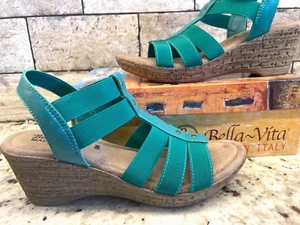 Bella Vita RAVENNA Gladiator Strappy Pull On Wedge Sandals Emerald Green 8M NEW! - Picture 1 of 10