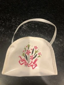 5" x 4" Vintage 1960's Toy Doll/Child Plastic Vinyl White purse with flowers - Picture 1 of 4
