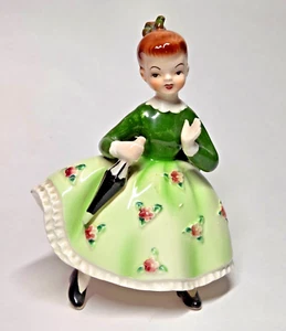 Figura de Dama Niña Exclusiva Empresarial De Colección con Vestido Verde Pintado a Mano Japón - Imagen 1 de 14