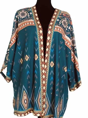 Suéter cardigã feminino Fying Tomato tamanho pequeno/médio frente aberta asteca boho - Imagem 1 de 4