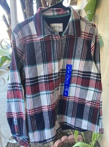 Orvis Flannel Shacket Women's Large Red Plaid Snap Shirt Fleece Lined NWT - Picture 1 of 10