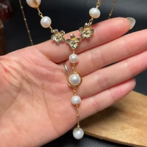Baroque Pearl Necklace Amulets White Choker Gift Natural Jewelry Men 925 Silver - Picture 1 of 6