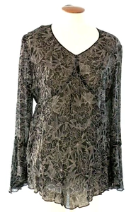 MIMI MATERNITY Black White Floral Long Sleeve Sheer Blouse TOP Size S - Picture 1 of 6