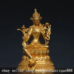 8.2" Old Tibet Bronze Gilt Green Tara Mahayana Buddhism Goddess Buddha Statue - Picture 1 of 9
