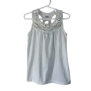 Old Navy Girls White Tank Top Size XS Crochet Neckline Summer Neutral Color - Picture 1 of 4