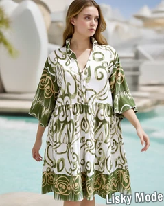 Italy Oversized Hippie Boho Hängerchen Tunika Sommer Kleid Khaki Grün 40 42 44 - Bild 1 von 12