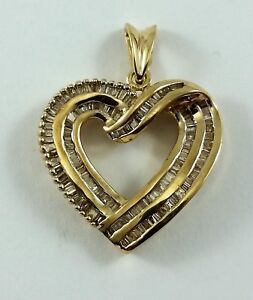 Beautiful 14K Karat Solid Yellow Gold Designer Open Heart Diamond Charm Pendant