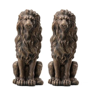 2 Tall Guardian Lion Set Garden Sculpture Yard Statue Bronze MgO Outdoor Patio - Picture 1 of 14