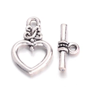 20 Sets Nickel Free Antique Silver Bracelet Closures Heart Alloy Toggle Clasps - Picture 1 of 2