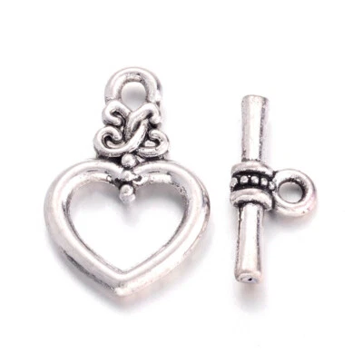 20 Sets Nickel Free Antique Silver Bracelet Closures Heart Alloy Toggle Clasps  - Image 1 of 2