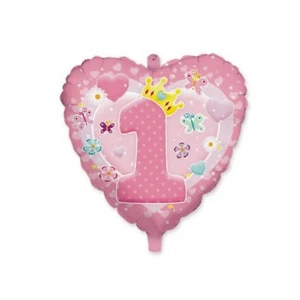 PALLONCINO CUORE 1° COMPLEANNO BIMBA 18" 45 cm diametro MYLAR FOIL FESTA PARTY - Foto 1 di 1