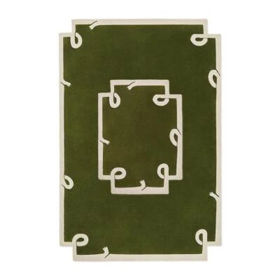 Alfombra lisa moderna alfombra de área para dormitorio color liso alfombra de lana verde oscuro para vivir Foto 1 de 4