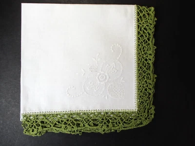Vintage Ladies Hankerchief Crochet Trim Square 10X10 inches (E) - Image 1 of 4