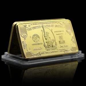 Statue of Liberty One Million Dollars Gold Bar in Plastic Case US Square Medal - Picture 1 of 14